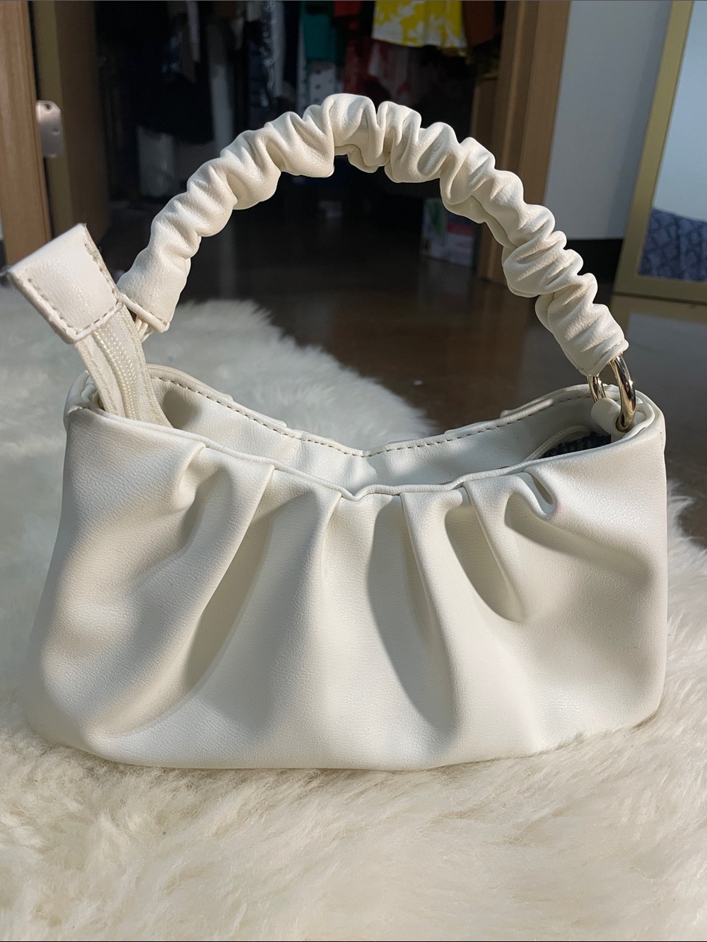 & Other Stories Cream Ruched Mini Shoulder Bag